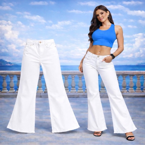 Frame Le Palazzo Crop Wide Leg/Flare Frayed Hem Jeans 32x28 Stretch Denim LNWT - Picture 2 of 11